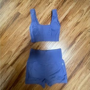 FP Movement Good Karma Running Shorts & Square-Neck Bra in Blue Indigo, size M/L